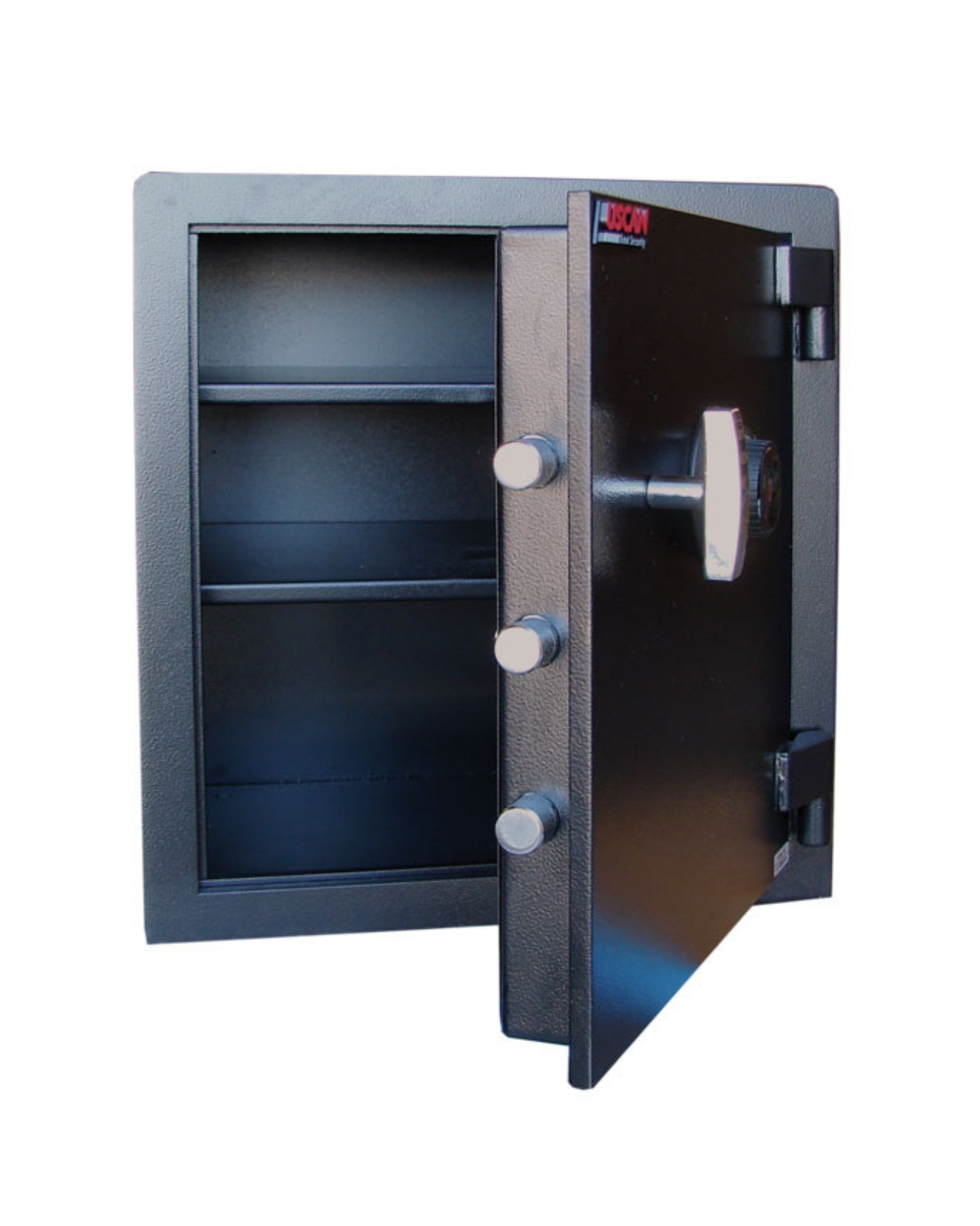 Interior view of UsCan B 2018-C B-Rate burglary safe with adjustable shelves