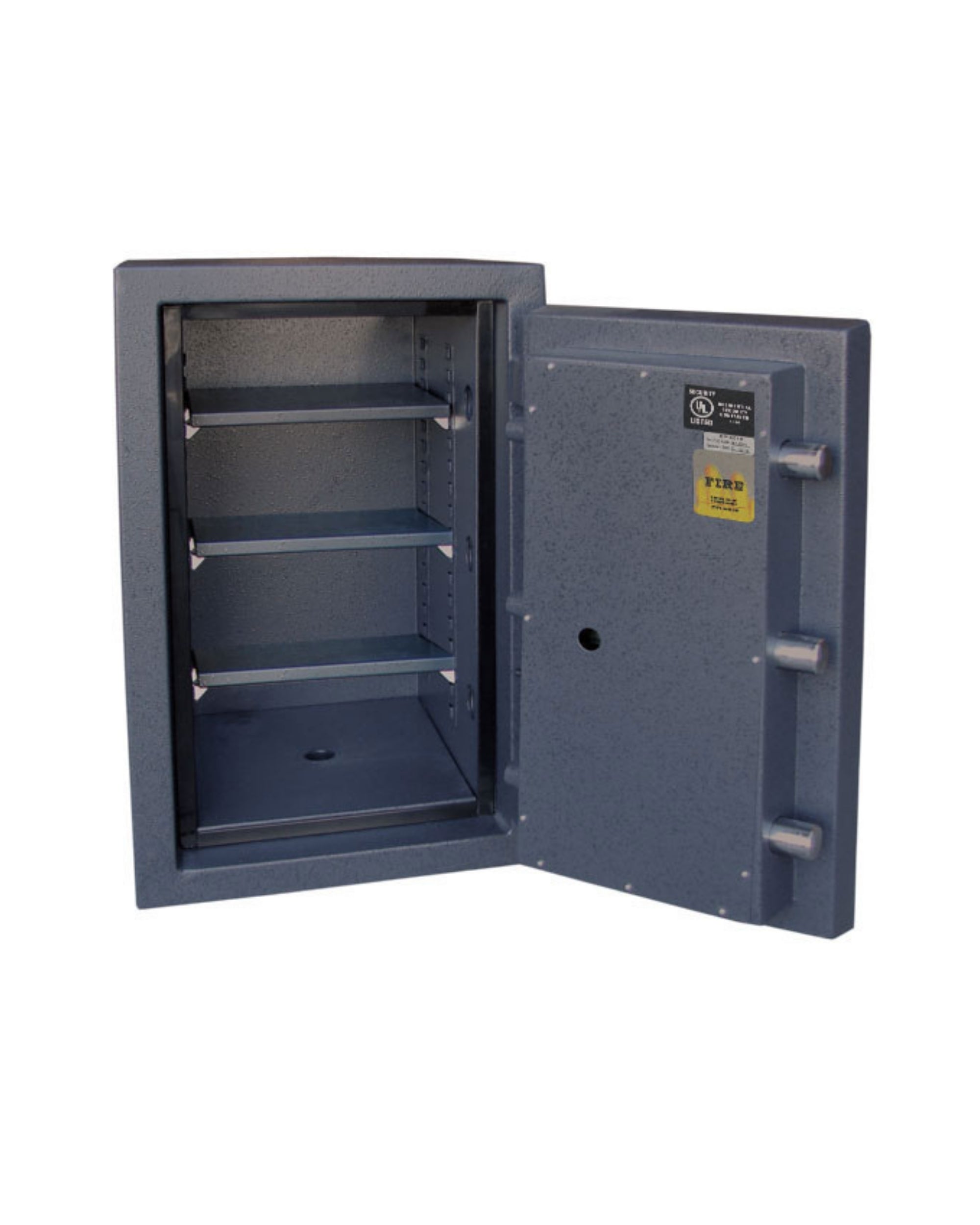 Uscan FB 2513 E fire safe interior with adjustable shelves and steel locking bolts