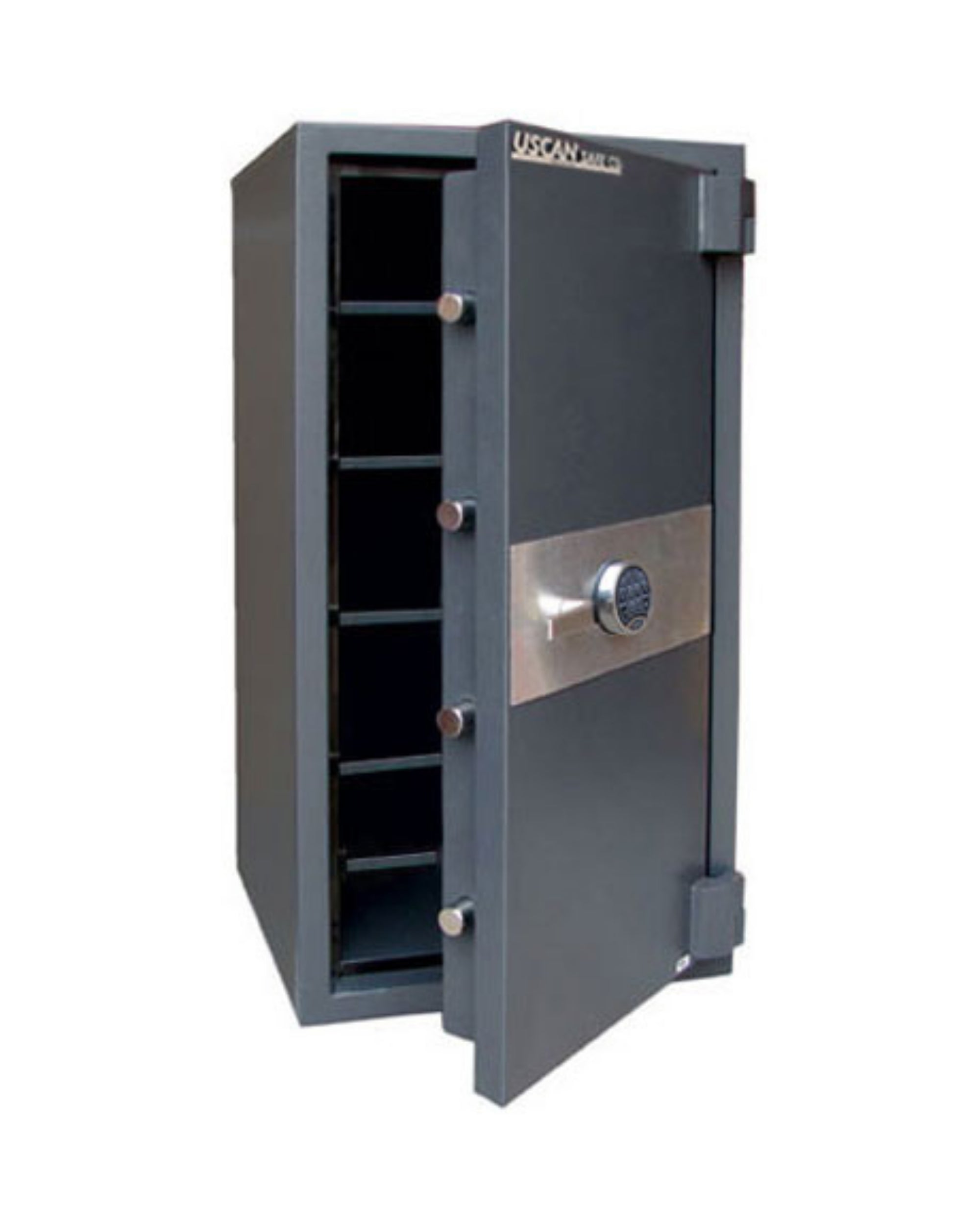 Interior view of UsCan FB 5920 E fire safe with adjustable shelves and reinforced steel body