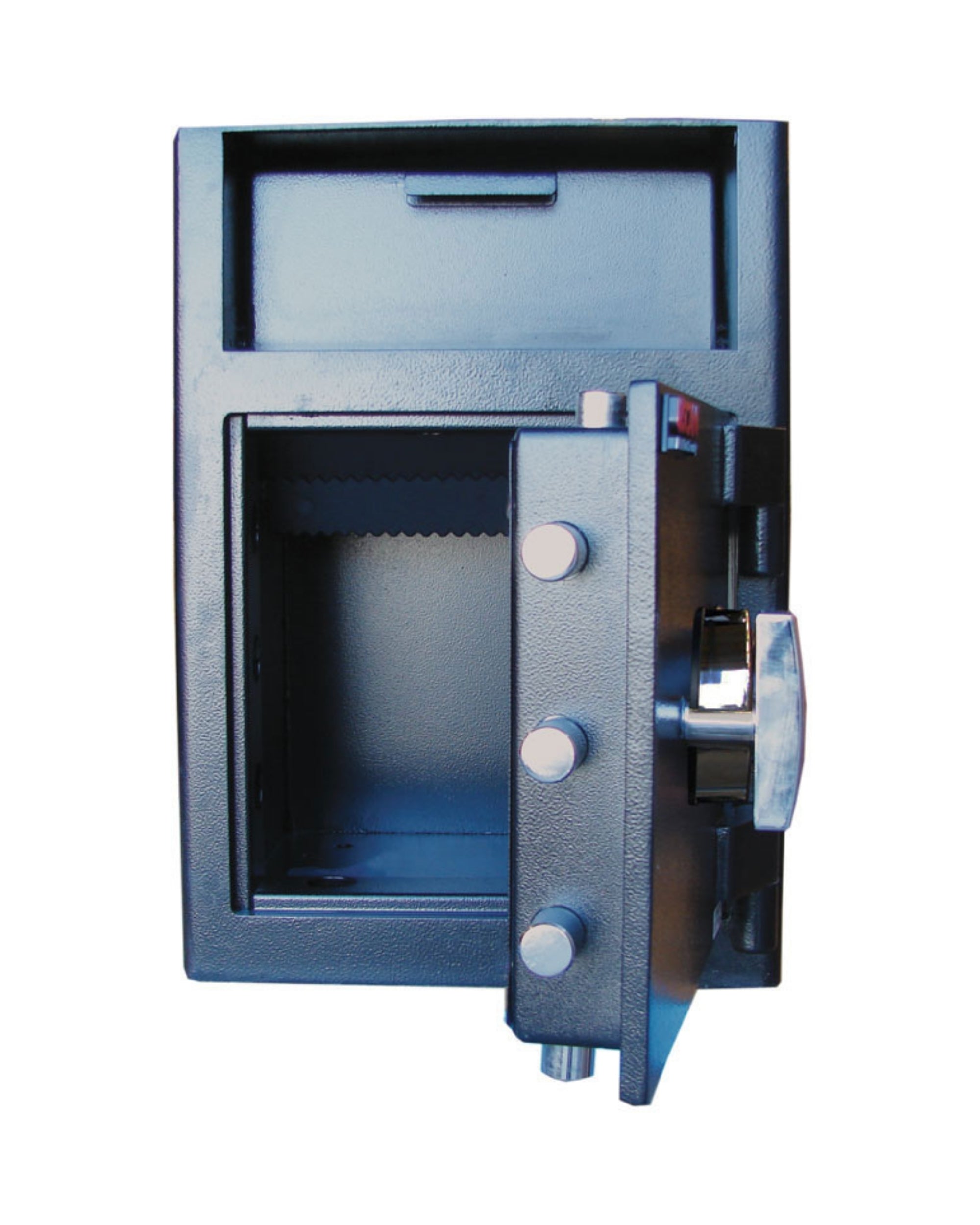 Front view of UsCan FL 1913 E deposit safe with digital keypad lock, heavy-duty commercial steel construction