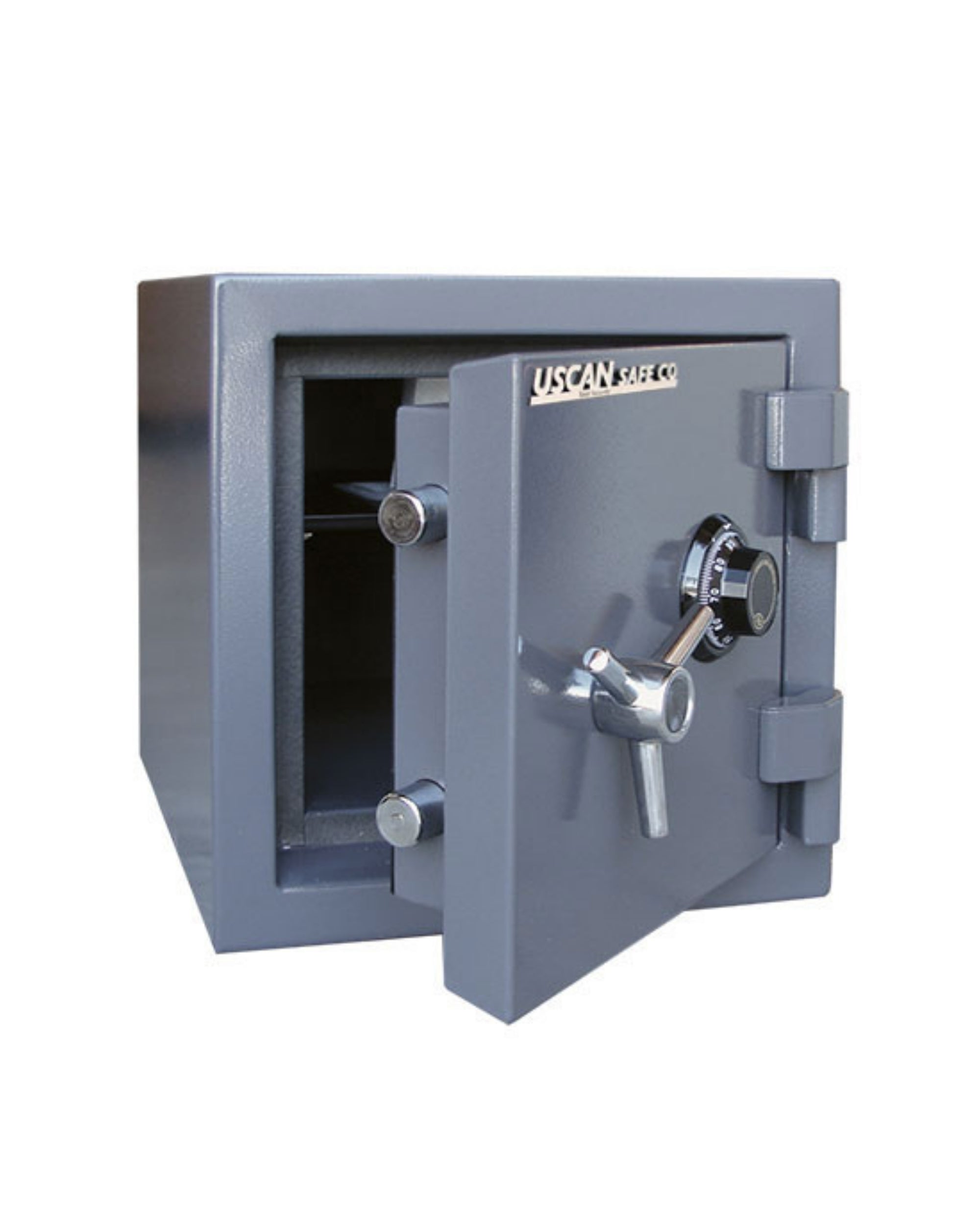 UL rated UsCan SB 01 C residential fire and burglary safe with chrome vault handle