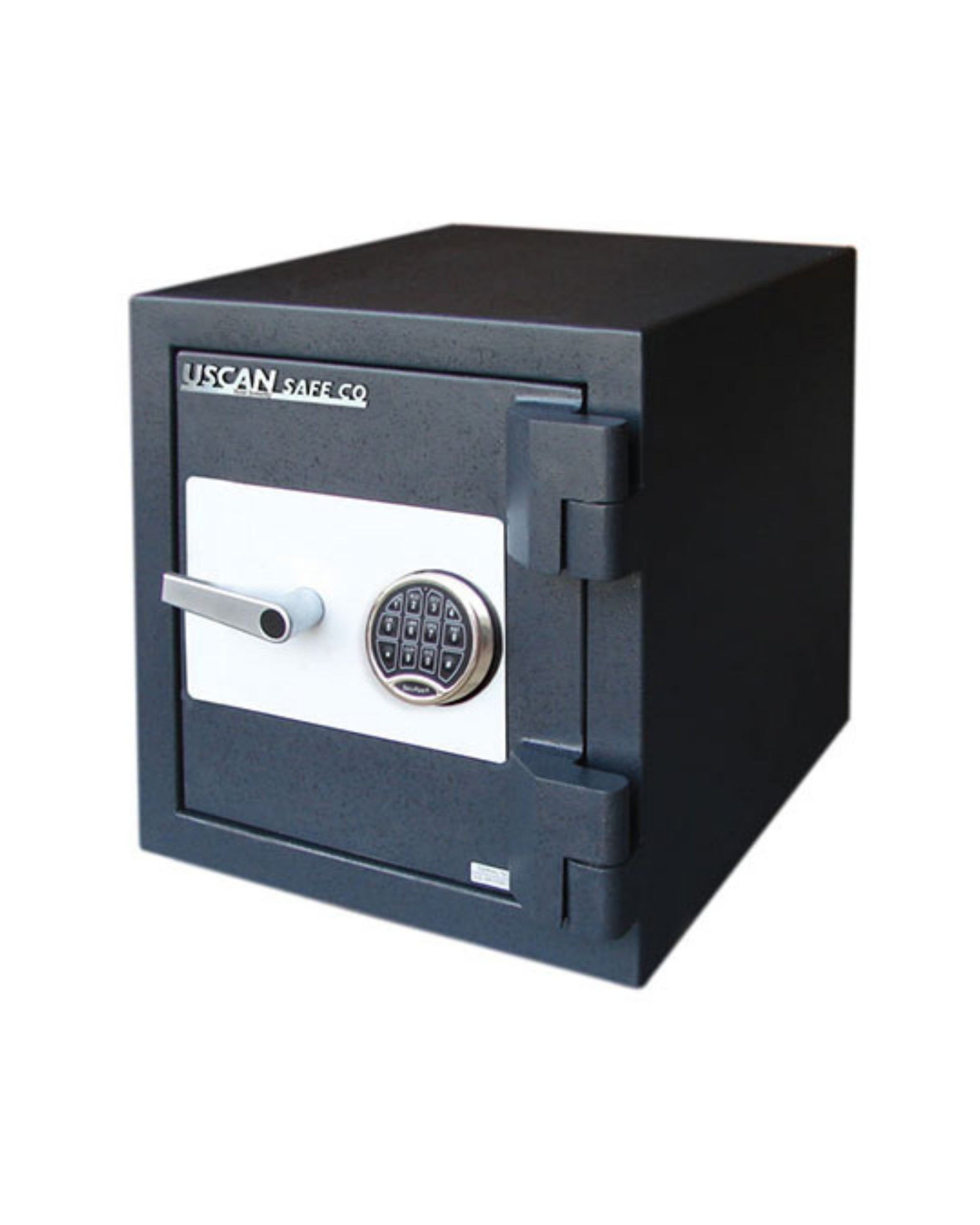 Uscan FB 1413 E fire safe with electronic keypad lock and chrome handle, front view