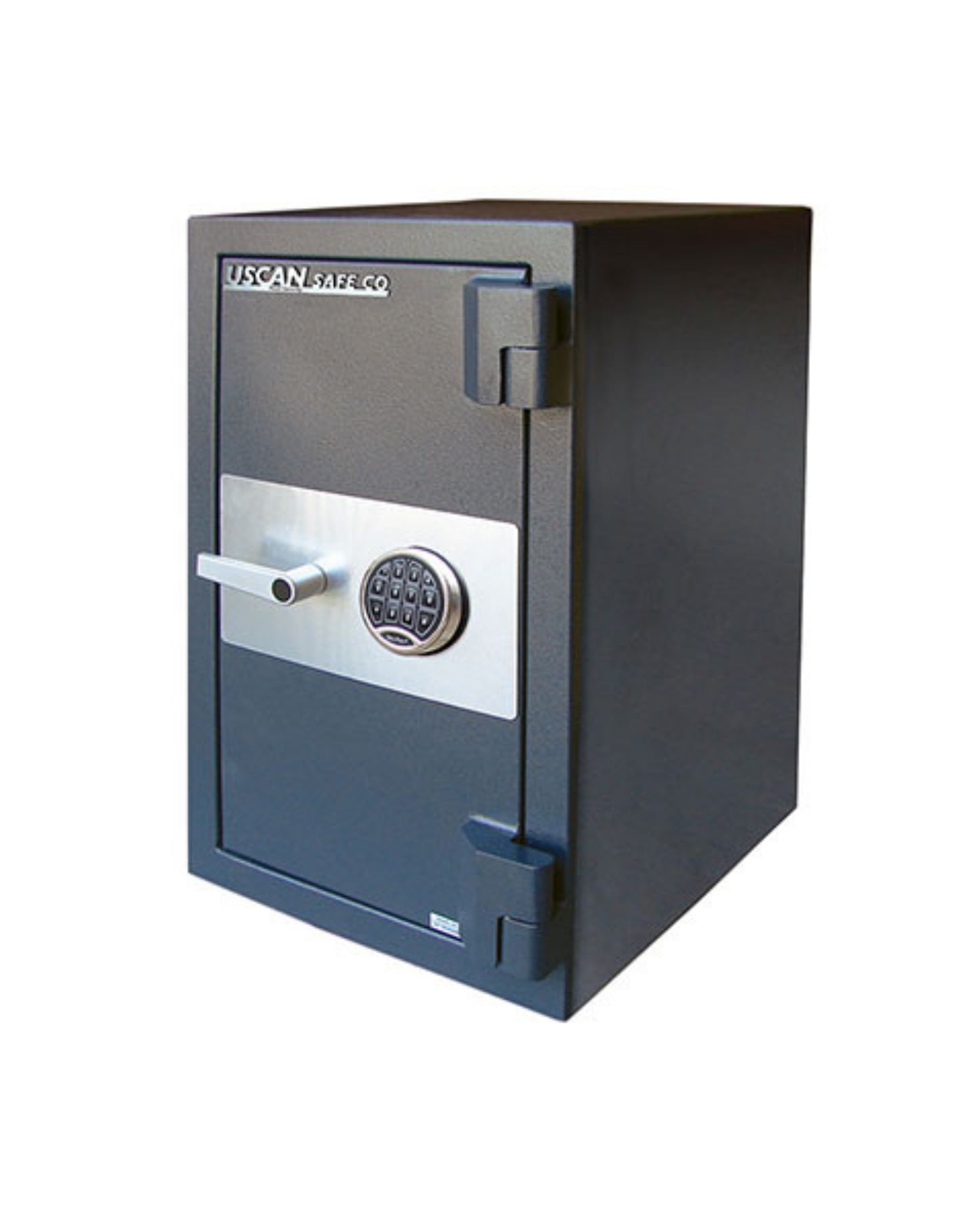 Uscan FB 2513 E fire safe with electronic keypad lock, gray powder coated finish, front view