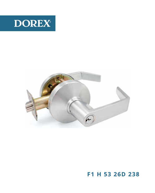 DOREX F1 H 53 26D 238 Grade 1 commercial cylindrical door lock for high-traffic commercial and institutional use, fire-rated and ADA compliant