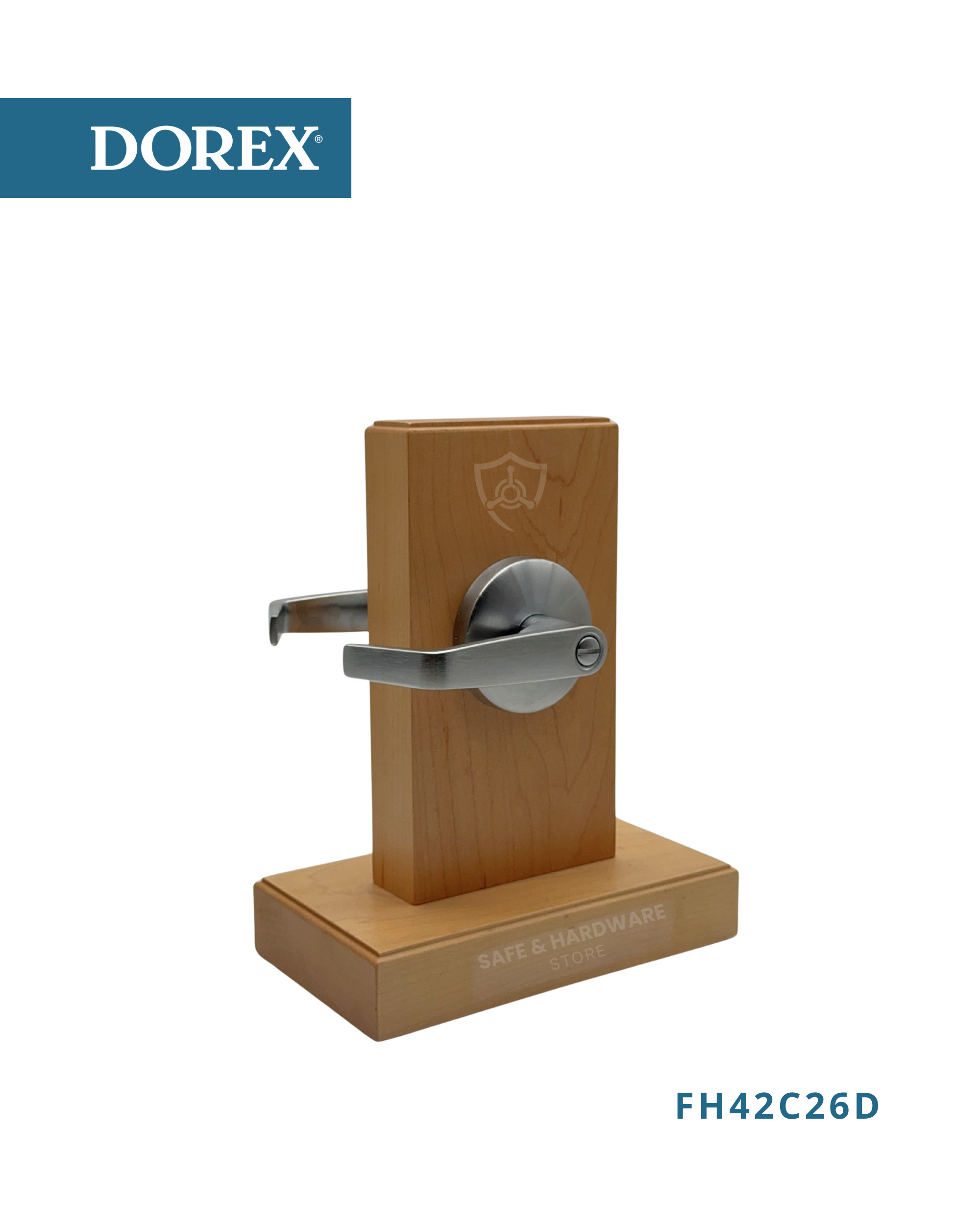 Commercial Cylindrical Door Lock Grade 2. Detail of DOREX FH42C26D latch and rose plate