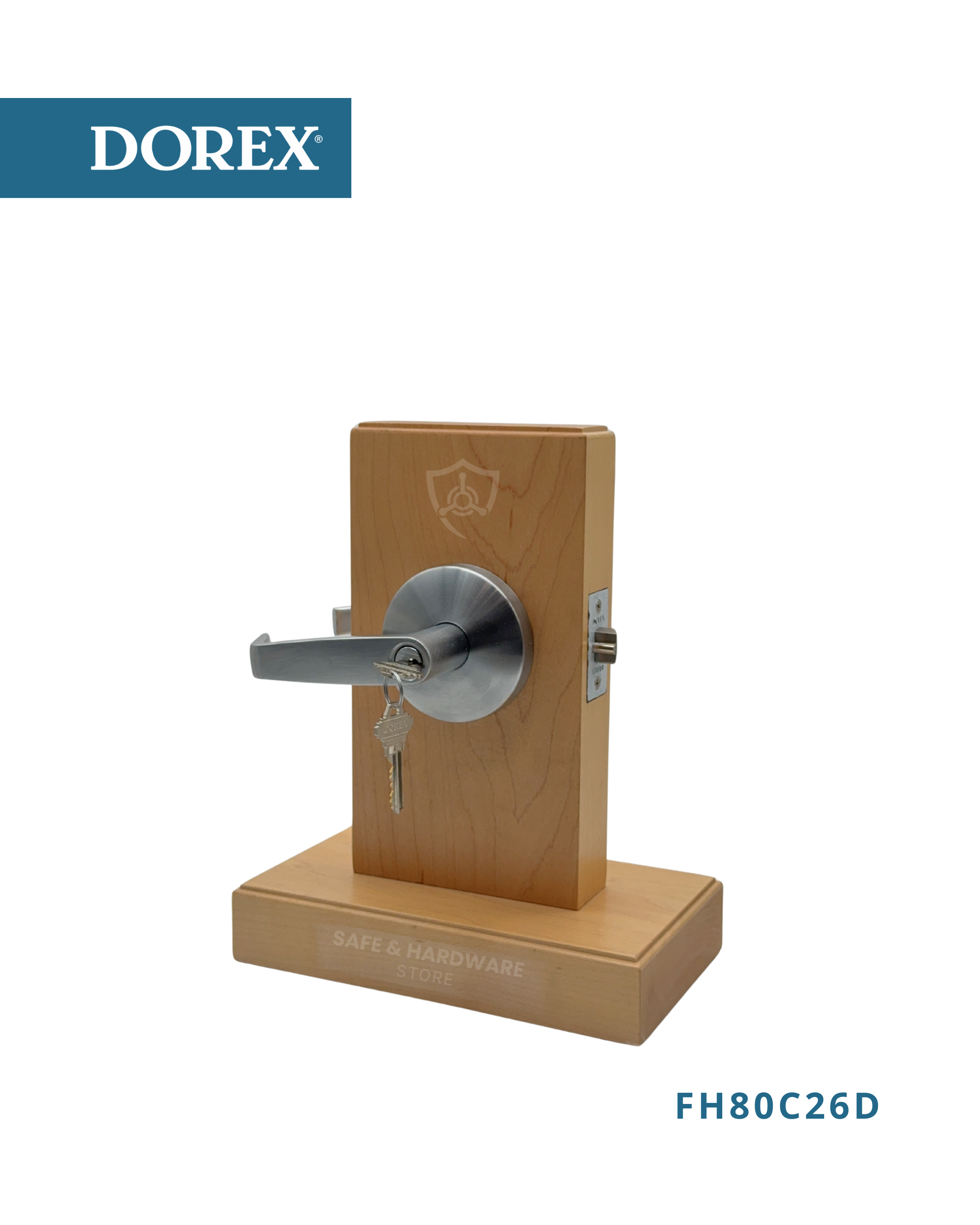 Commercial Cylindrical Door Lock Grade 2. Close-up of DOREX FH80C26D keyed cylinder