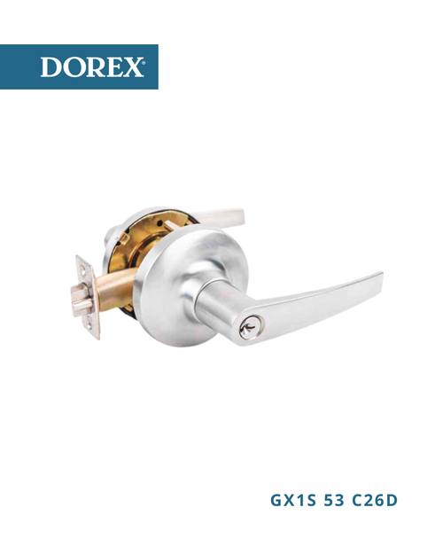 DOREX GX1S 53 C26D Grade 1 commercial cylindrical lever lockset in satin chrome designed for heavy-duty commercial use