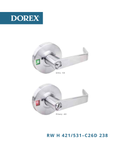Dorex RW Series commercial lever lockset model RW H 421 C26D 238 with lock indicator, satin chrome finish, Grade 2 cylindrical door lock for commercial and public spaces
