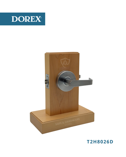 Commercial Cylindrical Door Lock Grade 2. Angled view of DOREX T2H80-26D commercial cylindrical door lock