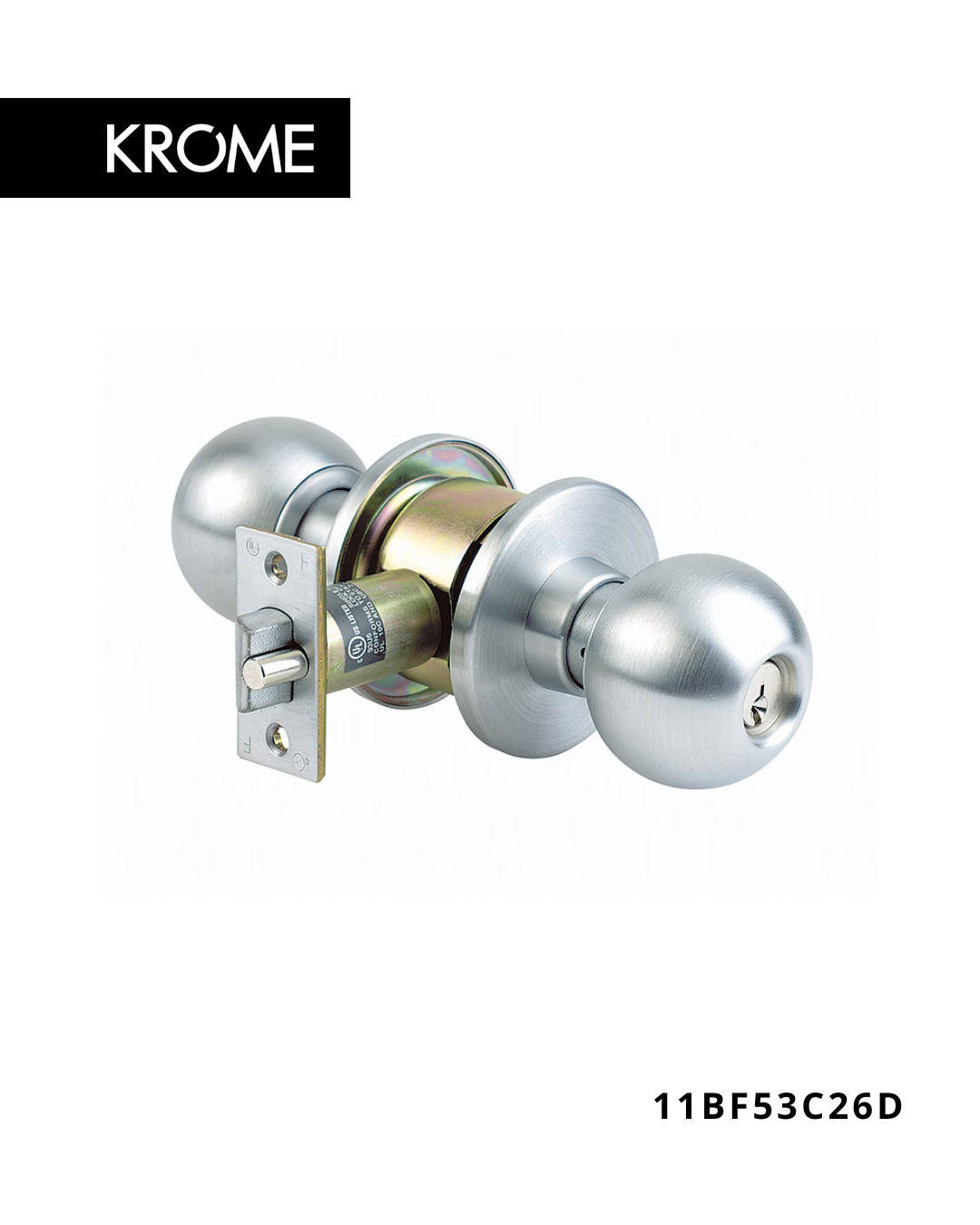 KROME Grade 1 heavy duty cylindrical knob lockset for commercial doors with ANSI Grade 1 rating, UL listed and fire rated