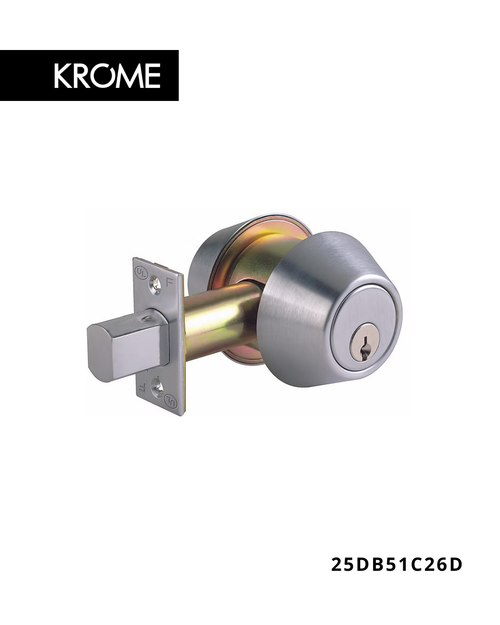 Grade 2 Deadbolt Commercial Residential KROME 25DB51C26D. KROME Grade 2 deadbolt lock with satin chrome finish, UL listed and ANSI/BHMA certified for residential and commercial door security