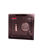 Angled view of USCAN B1414-ES burglary safe showing textured black finish and reinforced door