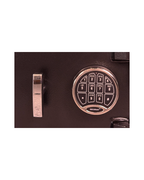 Close-up of SecuRAM UL Listed electronic keypad lock and drop slot on USCAN B1414-ES safe