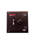 Angled view of USCAN B1515-C steel safe showing reinforced door and compact body design