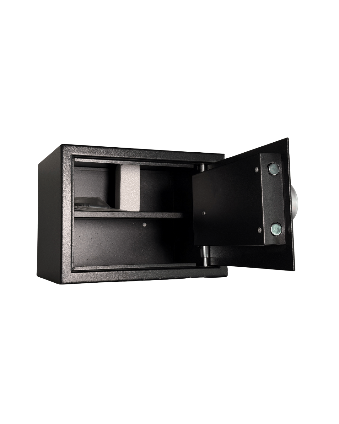 Side view of USCAN D-2736SLC office safe showing steel body and hinges