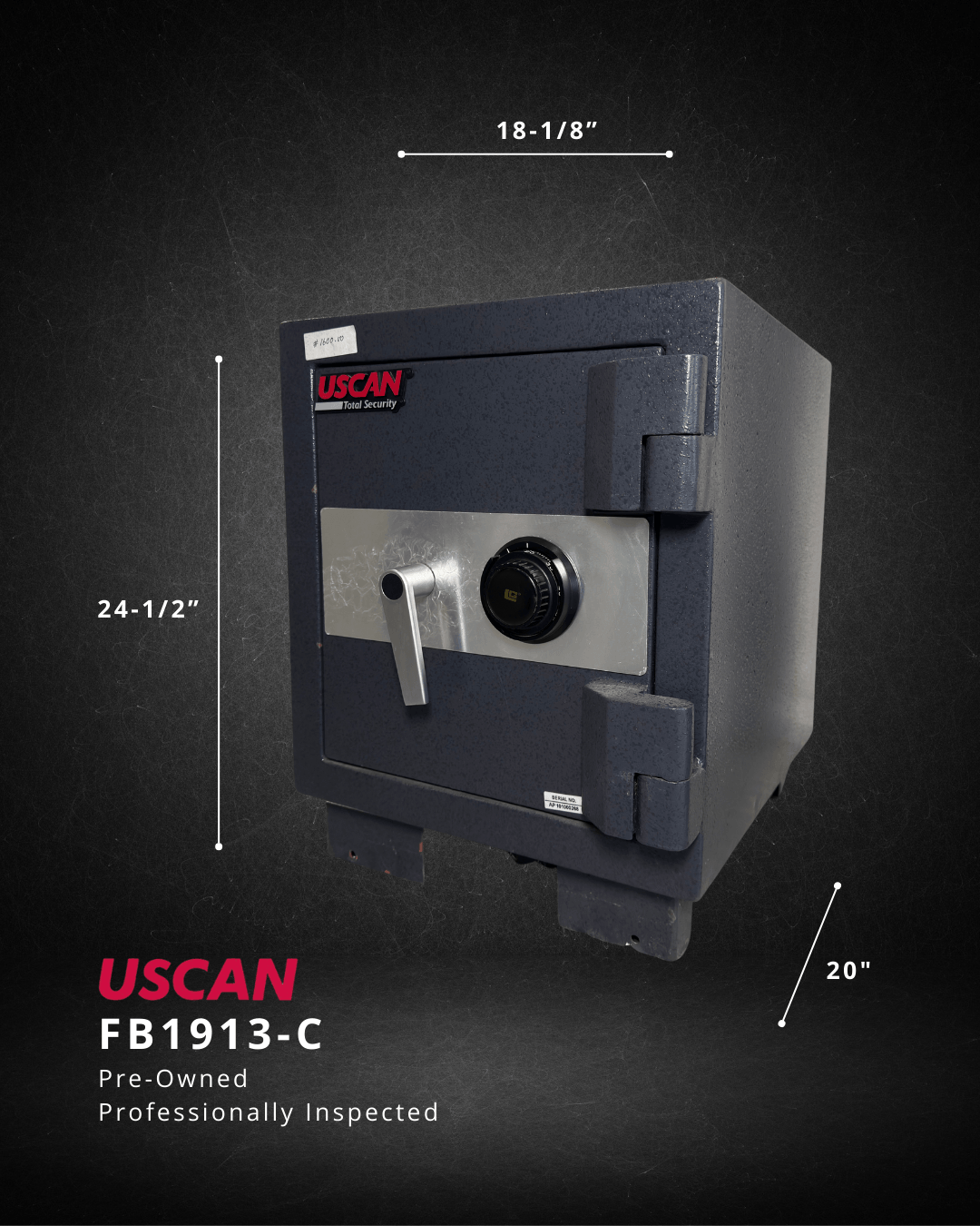 USCAN FB1913-C pre-owned fire burglary safe with professional inspection, dimensions 18-1/8" x 24-1/2" x 20".