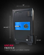 USCAN FB2513-E fire and burglary safe with dimensions and technical specifications