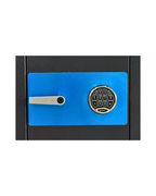 Close-up of SecuRAM electronic lock and handle on USCAN FB2513-E safe