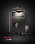 USCAN FL3020-E commercial depository safe specifications with dimensions, weight, and locking system details