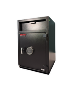 Side profile of USCAN FL3020-E depository safe showing cabinet depth and steel body construction