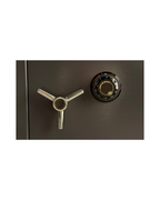 Close-up of Lagard mechanical combination lock and vault handle on USCAN SB-03C safe