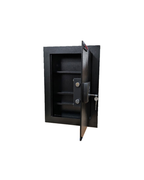 Uscan W2014-E in-wall safe with open door, removable shelves and electronic lock, interior view
